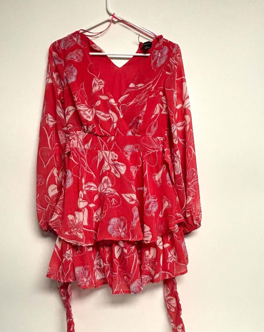 Japna Floral Long Sleeve Mini Dress Size XS Red Ruffle Tiered